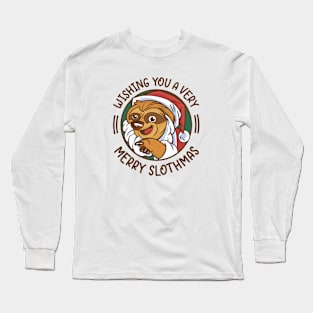 Wishing You a Very Merry Slothmas // Christmas Sloth Long Sleeve T-Shirt